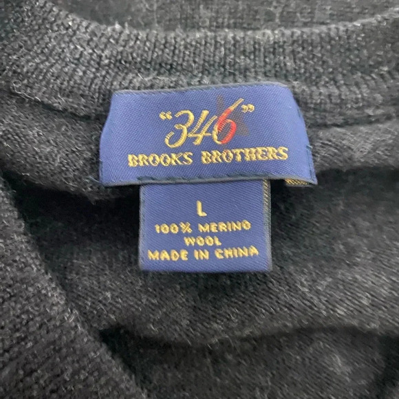 Brooks Brothers 346 100% Merino Wool Argyle Sweater Size Large Black Gray Tan - Picture 6 of 7